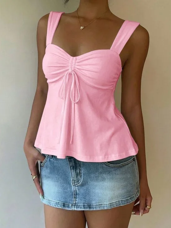 Pink Casual Women's Cotton Tank Top - Picture 3 of 6